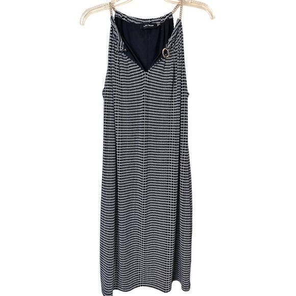 Ivanka Trump Chain Link Black White Halter Dress Size Large - Picture 2 of 10